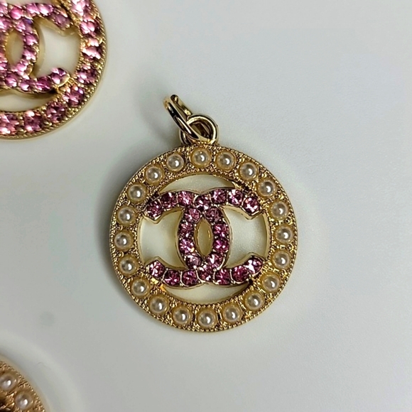CC Zipper Pulls Charms Rhinestone Pearl Gold - Picture 5 of 10